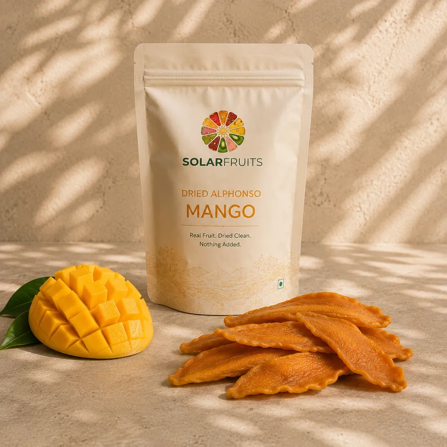 Dried Alphonso Mango pack with a fresh mango and sun-dried mango slices